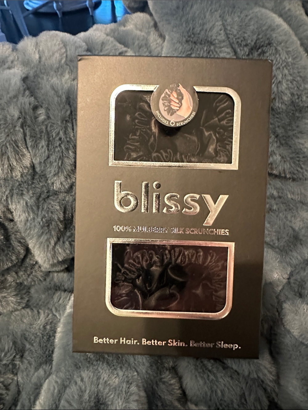 blissy 100% Mulberry Silk Scrunchies - Black (6 Pack)